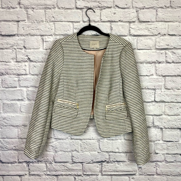 LOFT Jackets & Coats Loft Striped Knit Suit Jacket With Front